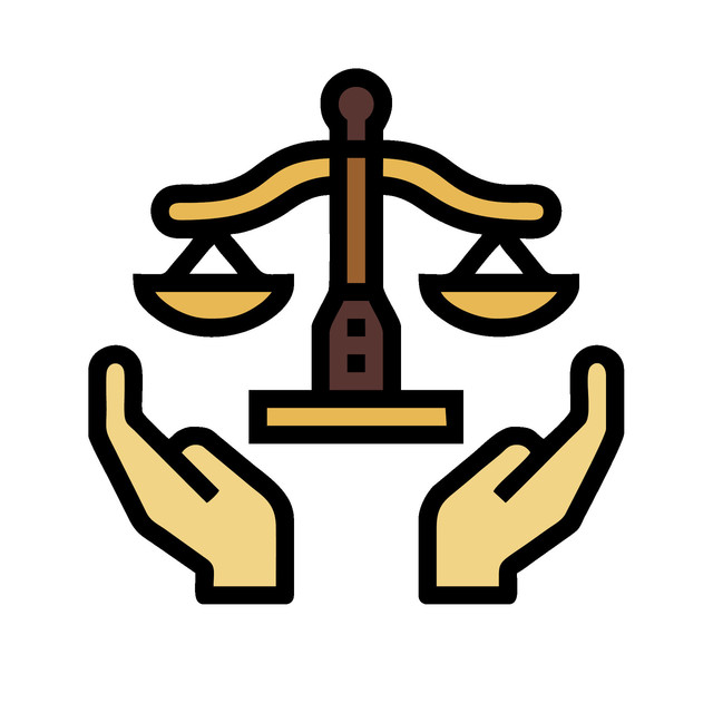 Ilustrasi dua tangan yang saling menggenggam timbangan keadilan, melambangkan semangat rekonsiliasi dan keadilan yang memulihkan. (Sumber: Vector by Vecteezy)