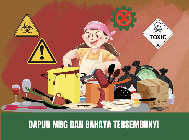 Ilustrasi: Dapur yang kotor dan tidak sesuai dengan standar K3 akan merugikan pekerja dan penerima manfaat dari MBG. Gambar adalah koleksi pribadi dibuat menggunakan canva