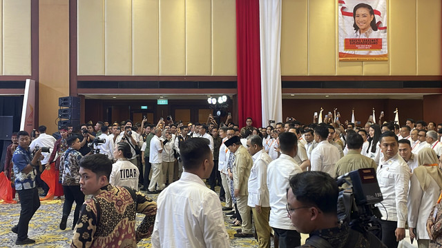 Presiden Prabowo Subianto tiba saat menghadiri Kongres ke-IV PP TIDAR di Hotel Borobudur Jakarta, Sabtu (17/5/2025). Foto: Fadhil Pramudya/kumparan