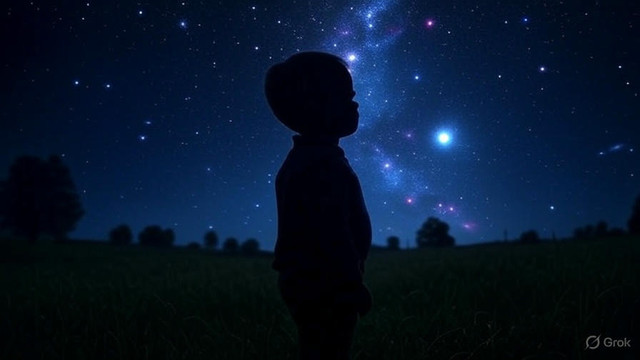 A child in the cosmos, source: Grok.com.