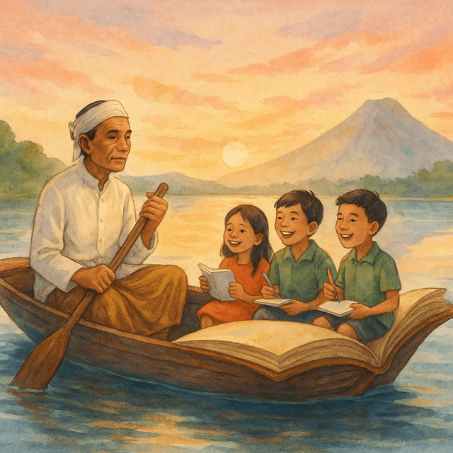 Perahu Pendidikan Romo Mangun. Sumber: ilustrasi generatif DALL·E, OpenAI.