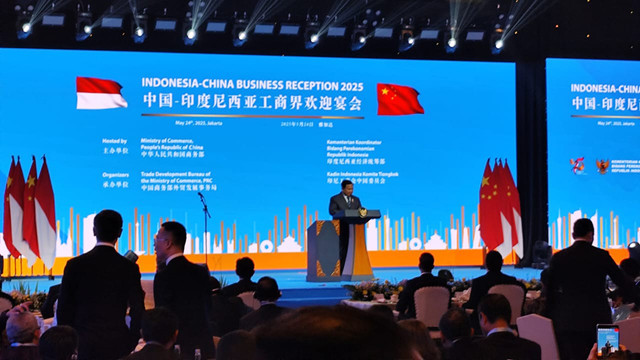 Presiden Prabowo Subianto hadiri acara Indonesia-China Business Reception 2025 yang diselenggarakan oleh Kamar Dagang dan Industri Indonesia (Kadin) di Shangri-La Hotel, Jakarta, pada Sabtu (24/5/2025). Foto: Luthfi Humam/kumparan