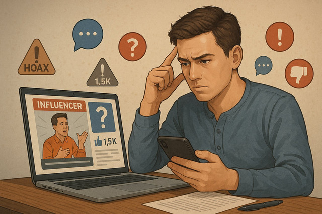 Ilustrasi "Antara viral dan valid: netizen dituntut cerdas memilah konten di tengah maraknya 'ahli dadakan' di medsos." Gambar AI.