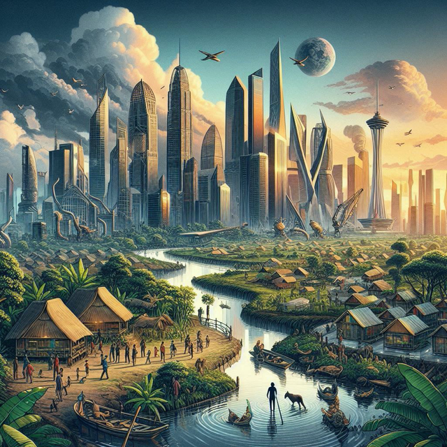 Ilustrasi Pembangunan Berbasis Regenerasi Sosial-Ekologis. Ilustrasi: AI Generated/Dok. Pribadi.