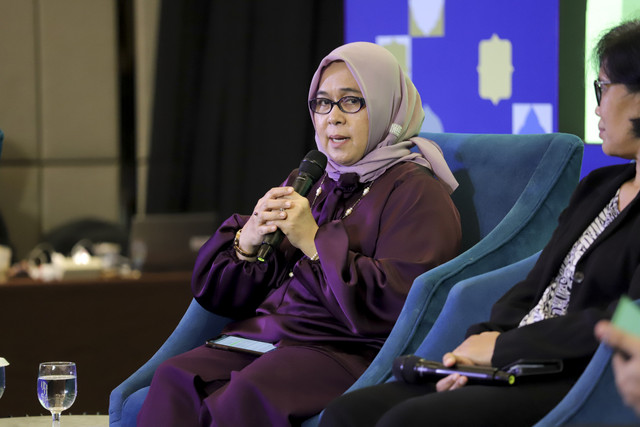Ketua Asosiasi Lembaga Pemeriksa Halal Indonesia (ALPHI) Elvina A Rahayu menjadi pembicara kumparan Halal Forum 2025 di Ballroom Artotel Mangkuluhur, Jakarta, Selasa (27/5/2025).  Foto: Jamal Ramadhan/kumparan