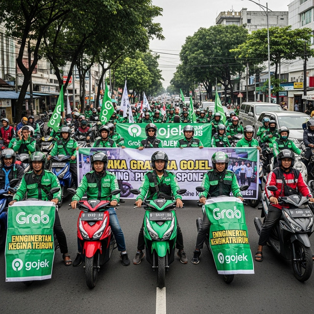"Ketika demo ojol melumpuhkan mobilitas mahasiswa rantau di Jember. (Ilustrasi by AI Generated)"