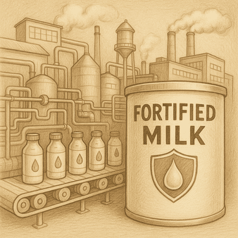 Ilustrasi industri susu fortifikasi. Sumber : AI