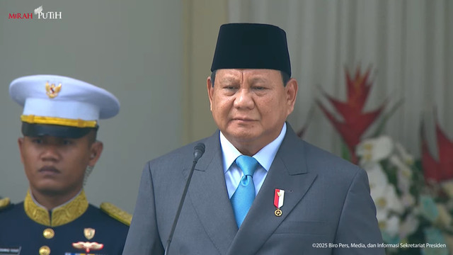 Presiden Prabowo Subianto menghadiri upacara Hari Lahir Pancasila di Gedung Pancasila Kemlu RI, Jakarta, Senin (2/6/2025). Foto: Youtube/Sekretariat Presiden