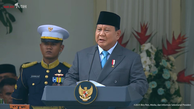 Presiden Prabowo Subianto menghadiri upacara Hari Lahir Pancasila di Gedung Pancasila Kemlu RI, Jakarta, Senin (2/6/2025). Foto: Youtube/Sekretariat Presiden