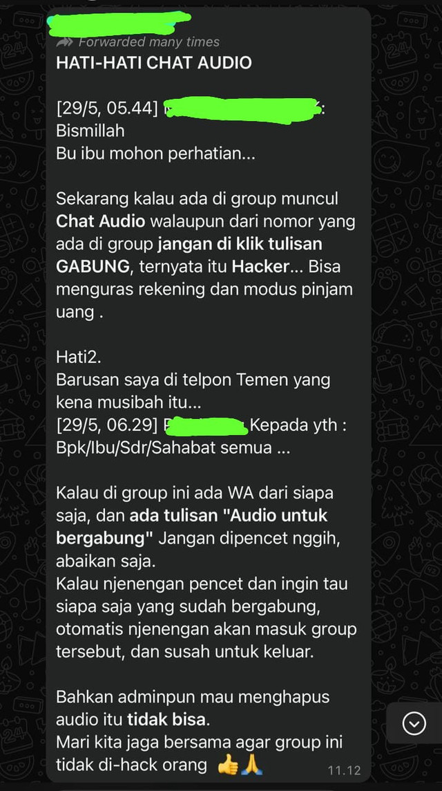 Pesan berantai sebut hacker lancarkan serangan lewat "Chat Audio".  Foto: Habib Allbi Ferdian/kumparan