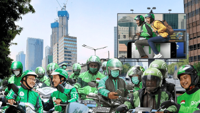 Ilustrasi Dominasi Gojek dan Grab sebagai Transportasi Digital di Indonesia (Sumber: Dokumen Pribadi)