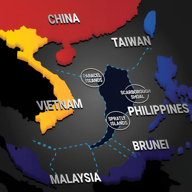 Ilustrasi Sengketa Laut China Selatan. https://www.shutterstock.com/id/image-vector/disputed-claims-south-china-sea-2345299491