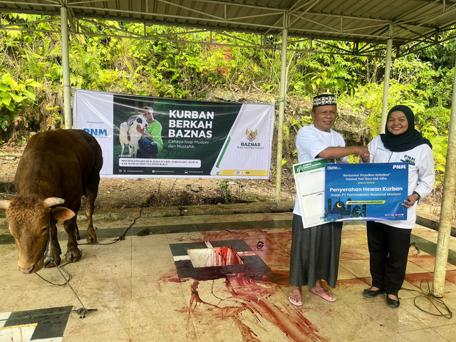 PNM dan BAZNAS menyalurkan hewan kurban untuk masyarakat di wilayah tertinggal, terdepan, dan terluar (3T). Foto: dok. PNM