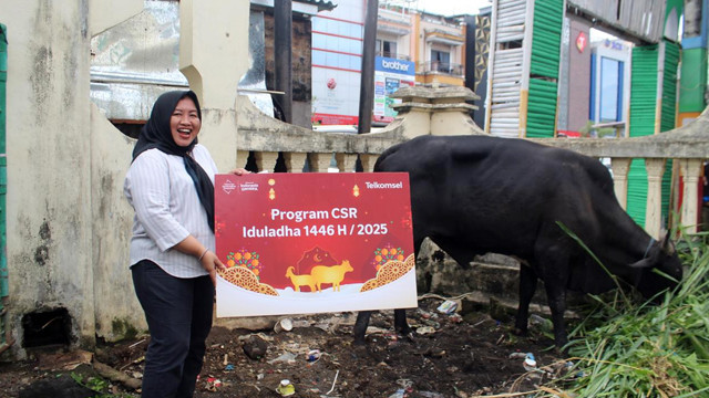 Penyaluran hewan kurban porgram CSR Telkomsel pada Idul Adha 1446 Hijriah/2025. (foto: istimewa)