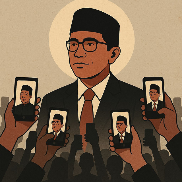 Ilustrasi pengkultusan politik di media sosial, di mana citra seorang pemimpin menjadi lebih dominan dibandingkan kebijakan yang diterapkannya, Gambar AI.