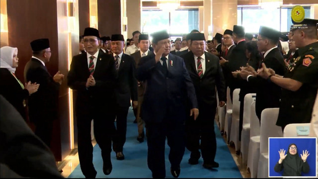 Presiden Prabowo Subianto hadiri acara pengukuhan hakim di Mahkamah Agung (MA) Jakarta pada Kamis (12/6/2025). Foto: Youtube/Sekretariat Presiden