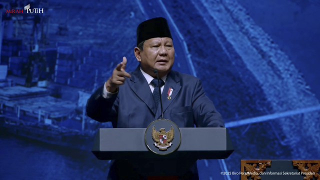 Presiden RI Prabowo Subianto pada peresmian penutupan Konferensi Internasional Infrastruktur Tahun 2025 di JCC Senayan, Jakarta, pada Kamis (12/6/2025).  Foto: YouTube/Sekretariat Presiden