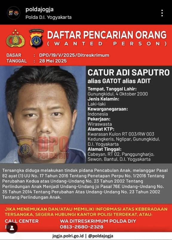 Pengumuman DPO terduga pelaku pencabulan. Foto: Polda DIY
