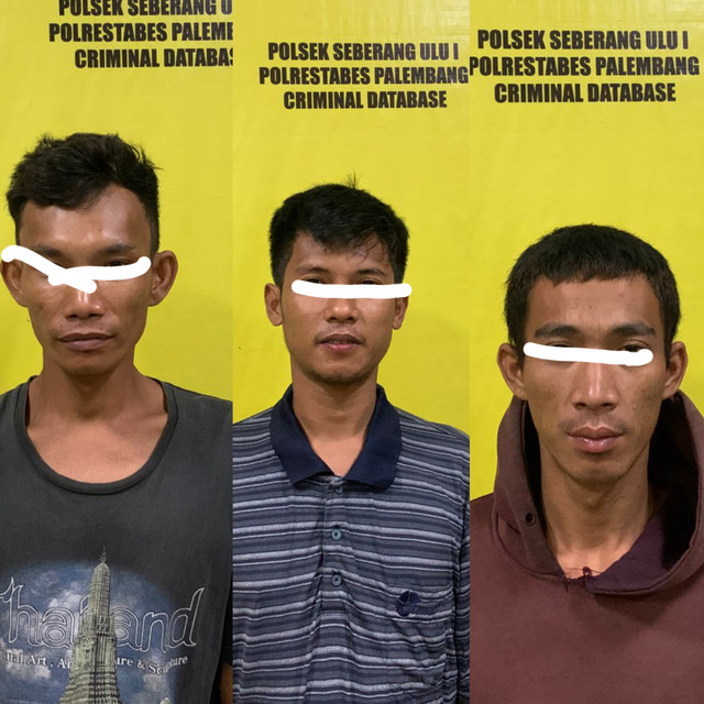 Ketiga pelaku pencurian pipa besi trotoar yang ada di Jalan H. Husni Palembang. Foto : Dok. Polsek SU I Palembang