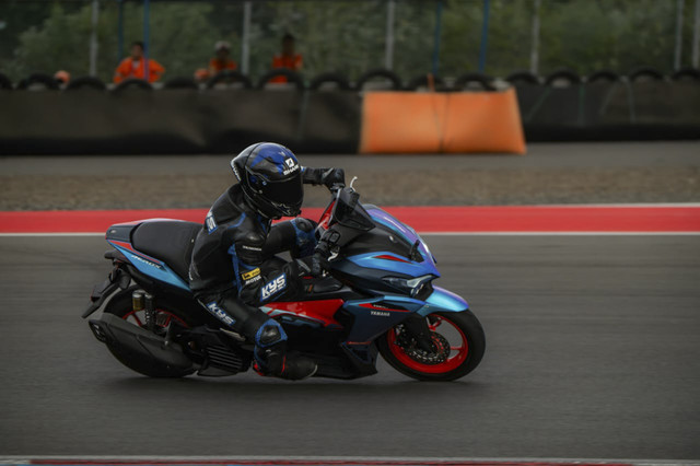 Test ride Yamaha Aerox Alpha di Sirkuit Pertamina Mandalika, Lombok, NTB. Foto: Yamaha