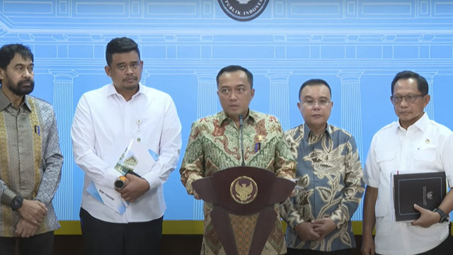 Keterangan pers penyelesaian permasalahan empat Pulau di Perbatasan Prov. Aceh dan Sumut. Foto: Youtube/Sekretariat Presiden