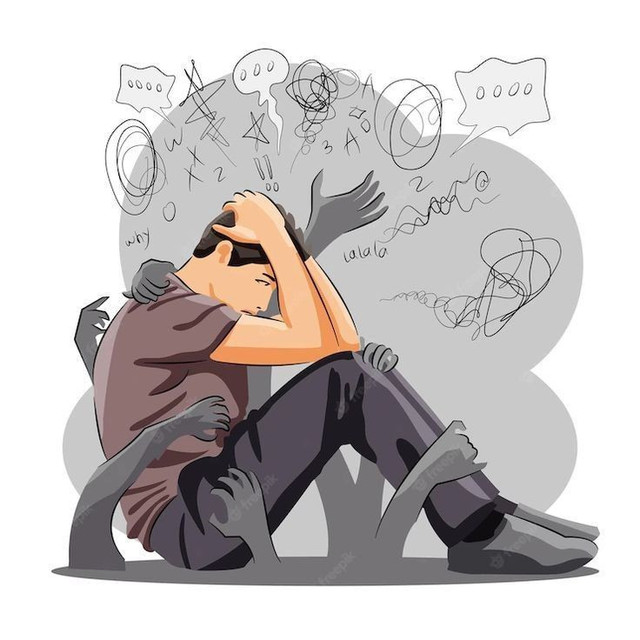 Foto: (Dokumen Pribadi) Ilustrasi healing remaja yang menggambarkan tekanan emosional secara visual, dengan simbol kekacauan pikiran dan tekanan batin.