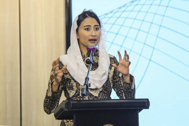 Wakil Menteri Perdagangan Dyah Roro Esti Widya Putri menyampaikan pidato pembuka saat peluncuran Laporan Perdagangan dan Investasi Berkelanjutan Indonesia 2025 di Auditorium CSIS, Jakarta, Jumat (20/6/2025). Foto: Asprilla Dwi Adha/ANTARA FOTO