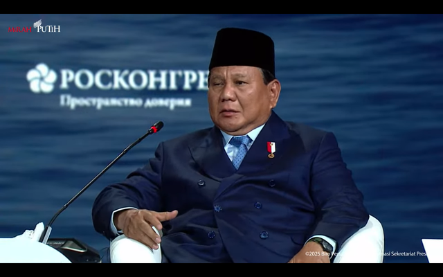 Presiden RI Prabowo Subianto di Forum Ekonomi Internasional The 28th St. Petersburg International Economic Forum (SPIEF 2025) pada Jumat (20/6/2025). Foto: YouTube/ Sekretariat Presiden