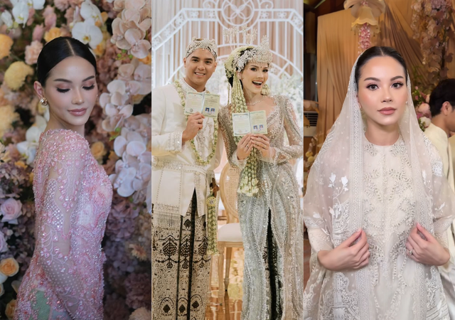 Tampilan Alyssa di rangkaian pernikhannya dengan Al Ghazali. Foto: Instagram @rhay david, Derai Studio via Instagram @alyssadaguise