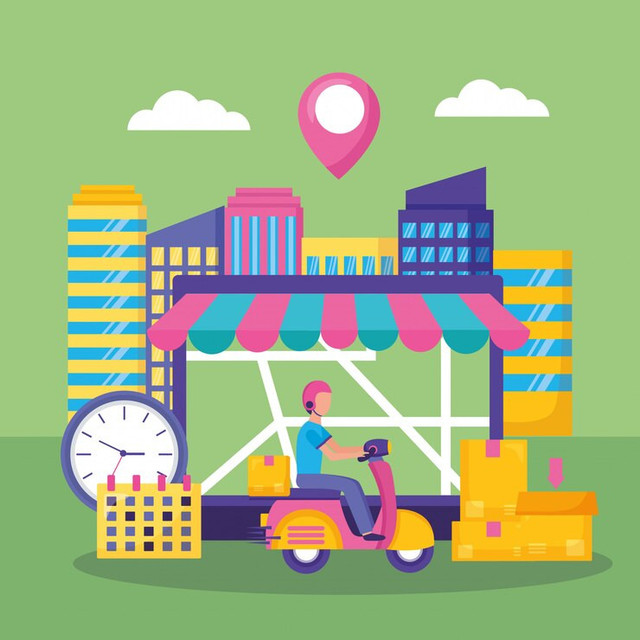 Sumber : https://www.freepik.com/free-vector/man-fast-delivery_5597691.htm#fromView=search&page=1&position=0&uuid=b71a7c6a-81dd-4505-9266-79601e9936a5&query=Ekonomi+di+Atas+Roda%3A+Dinamika+Mikro+dari+Ojek+Barang+Keliling%22