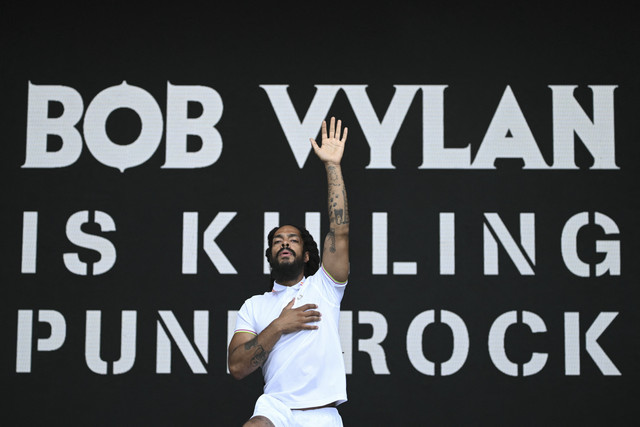 Personel grup musik Bob Vylan Bobby Vylan. Foto: Oli Scarff/AFP