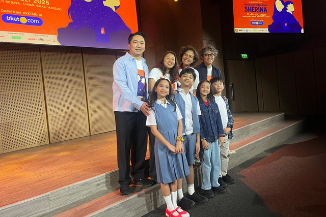 Konferensi pers Musikal Petualangan Sherina di Grand Indonesia, Jakarta Pusat, Selasa (1/7/2025). 
 Foto: Vincentius Mario/kumparan