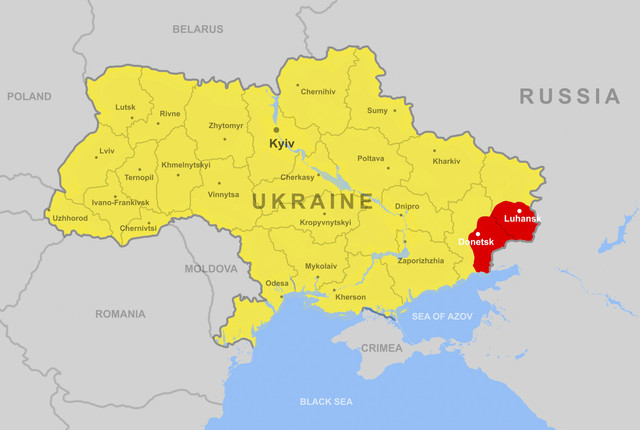 Ilustrasi jarak peta Kota Kiev dan Luhansk. Foto: Shutterstock