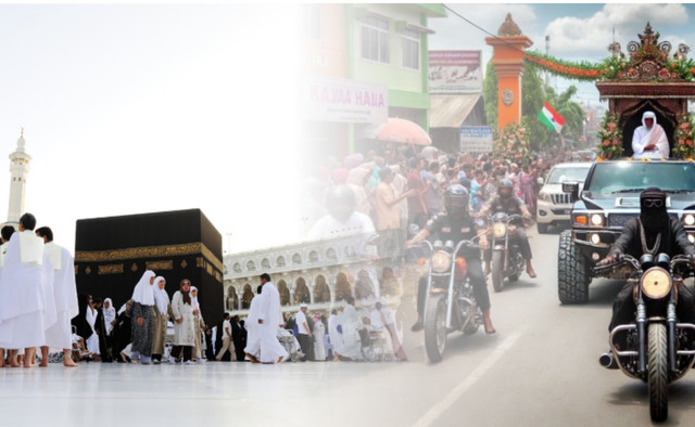 Ilustrasi arak-arakan kedatangan jamaah haji. Foto : Kompas, dan Bing generator. Edit (pribadi)