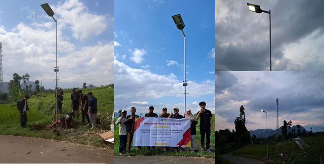 Suasana Pemasangan, peneyerahan dan uji coba Lampu PJU Tenaga Surya