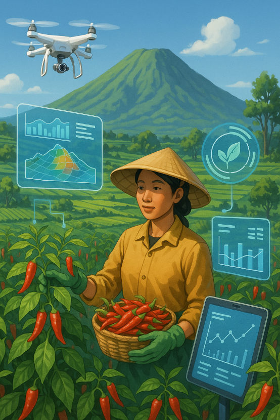Ilustrasi Petani Muda Masa Depan Memanfaatkan SSN 5.0. Ilustrasi: AI Generated/Dok. Pribadi.