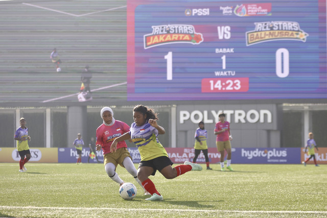 Pertandingan pertama HYDROPLUS Piala Pertiwi U14 & U16 2025 All Stars mempertemukan tim All Stars Jakarta dan All Stars Bali-Nusra bergulir di Supersoccer Arena, Kudus, Senin (7/7/2025). Foto: Dok. Hydroplus Piala Pertiwi