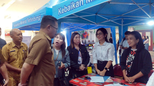 Wakil Wali Kota Manado, Richard Sualang, saat mengunjungi salah satu stand perusahaan yang ikut ambil bagian pada kegiatan Job Fair, Selasa (8/7).