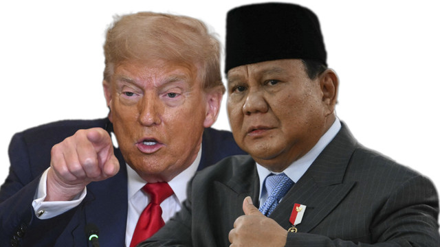 Kolase foto Presiden Prabowo Subianto dan Presiden Amerika Serikat Donald Trump. Foto: Mauro Pimentel dan Jim Watson/AFP