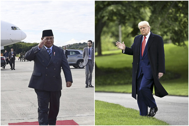Kolase foto Presiden Prabowo Subianto dan Presiden Amerika Serikat Donald Trump.  Foto: Galih Pradipta/ANTARA FOTO dan Mandel Ngan/AFP