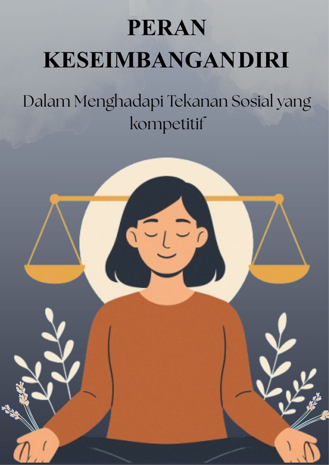 Desain ilustrasi buatan penulis ini menggambarkan pentingnya menjaga keseimbangan diri di tengah tekanan sosial yang kompetitif.