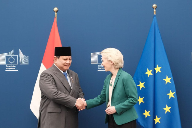 Presiden Prabowo Subianto memenuhi undangan Presiden Komisi Eropa Ursula von der Leyen di Brussels, Belgia pada Minggu (13/7/2025). Foto: Luthfi Humam/kumparan