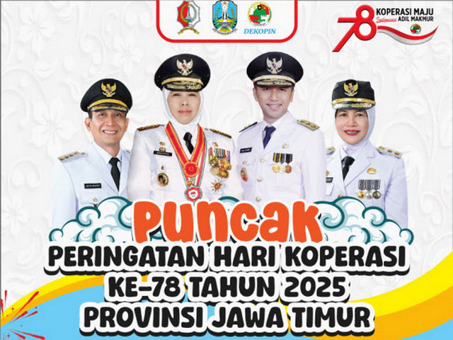 Flyer Peringatan Hari Koperasi ke-78 tahun 2025 tingkat Provinsi Jawa Timur di Kabupaten Bojonegoro. (Aset: Istimewa)