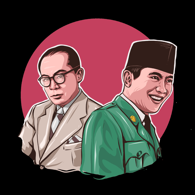 Ilustrasi Presiden Pertama Indonesia, Ir Soekarno, dan  Wakil Presiden Pertama Indonesia, Mohammad Hatta . Sumber gambar: id.pngtree.com