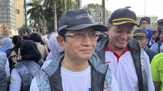 Menteri Agama Nazaruddin Umar usai hadiri acara peringatan Hari Anak di Bundaran HI, Jakarta Pusat, Minggu (20/7/2025). Foto: Haya Syahira/kumparan