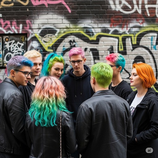 ilustrasi anak muda dengan rambut warna-warni, sumber : dibuat oleh Gemini AI