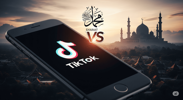 Gambar Ilustrasi antara Tik Tok dan Syariat (Sumber: AI Generate)