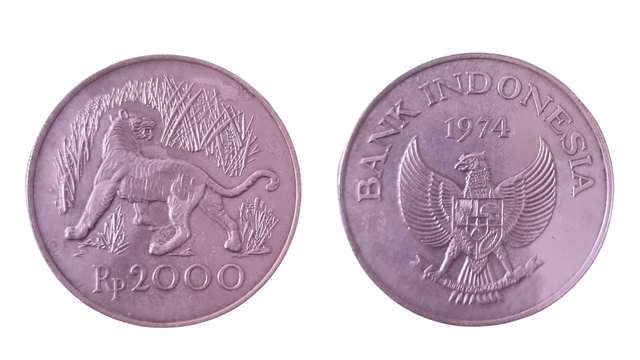 Koin Pecahan 2.000 Rupiah Tahum Emisi 1974 (Sumber : Dokumentasi pribadi dengan editing hapus background)