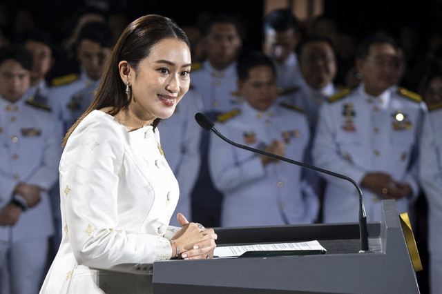 Thai Prime Minister Paetongtarn Shinawatra, known by her nickname “Ung Ing“ and daughter of former prime minister Thaksin Shinawatra, speaks during a press conference after the royal endorsement ceremony appointing her as the new prime minister of Thailand, in Bangkok on Aug. 18, 2024. (AFP/AFP)
