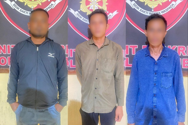Terduga tiga pelaku penggelapan 36 ton buah sawit di Kubu Raya. Foto: Dok. Polres Kubu Raya 